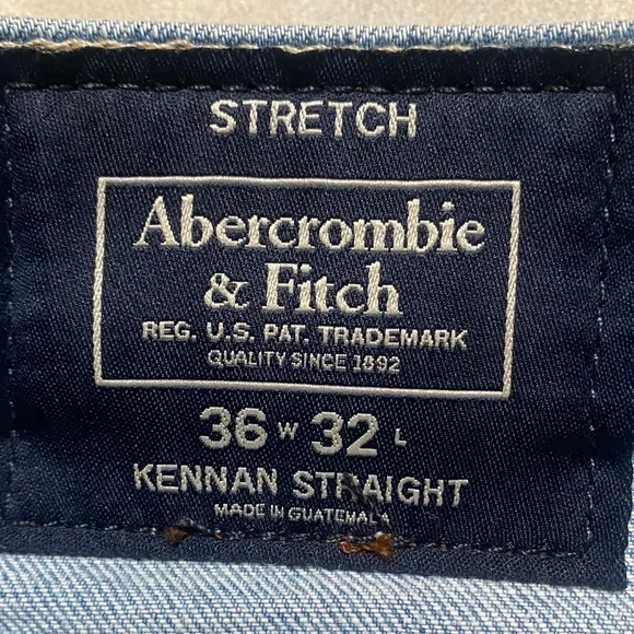 Abercrombie & Fitch Light Blue Stretch Size 36X32 Straight Leg Jeans - Picture 2 of 10